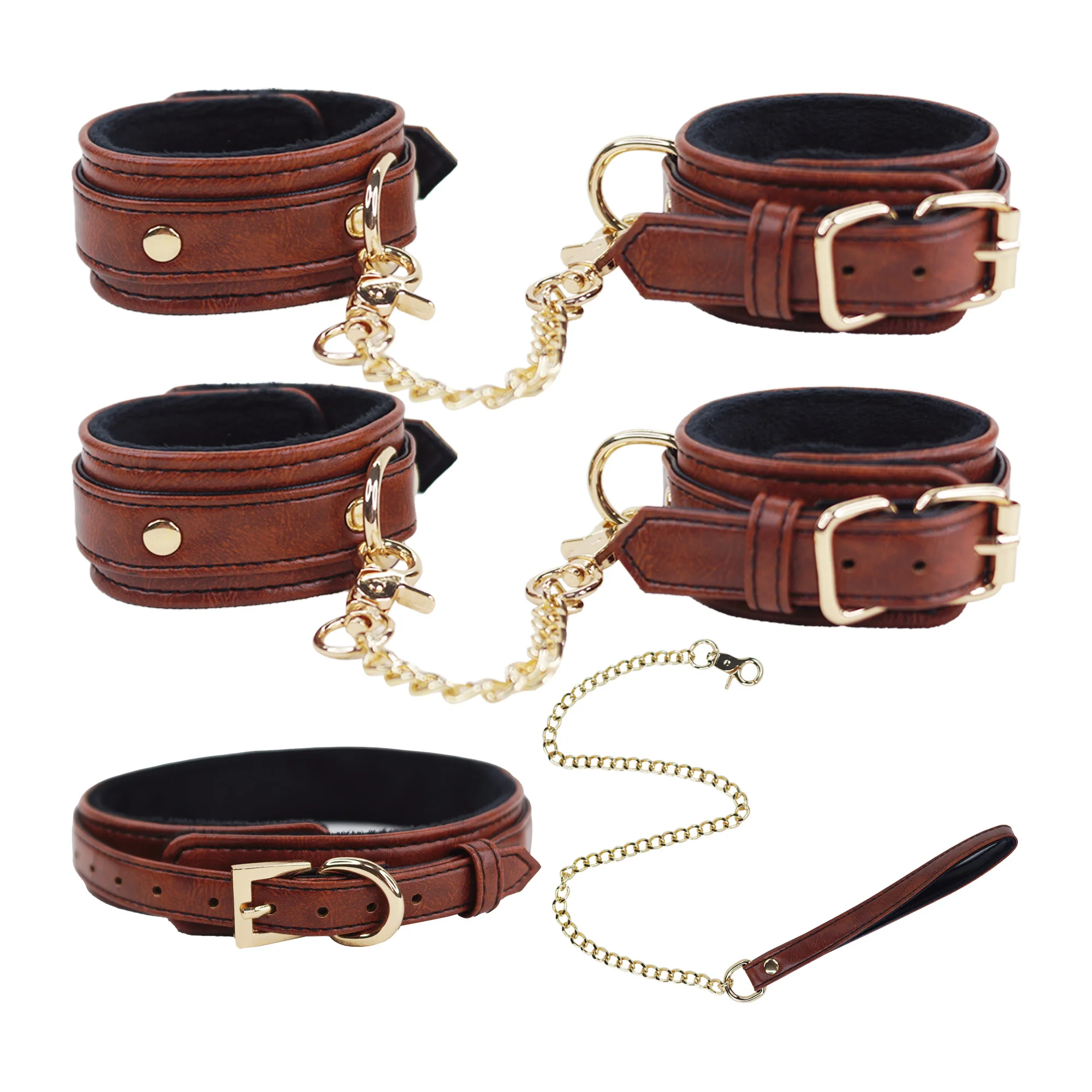 

3pcs BDSM Pu Leather Handcuffs And Ankle Cuffs, Adult Bondage And Alternative Sex Toys For Couples Flirting