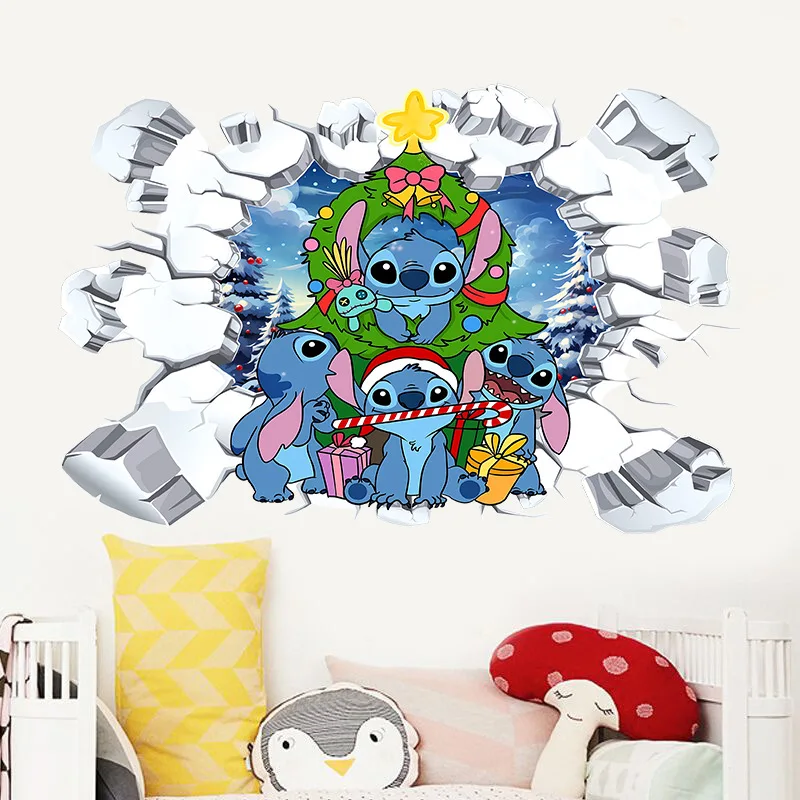 MINISO Cartoon Lilo & Stitch Christmas Festival Wall Stickers For Kid's Room Kindergarten Living Room Bedroom Wall Decoration