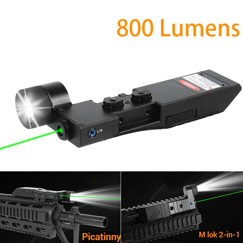 

Green Laser Flashlight Combo for Rifle Laser Sight 800 Lumens Weapon Gun Light with M-Lok/Picatinny Rail USB Rechargeable Torch