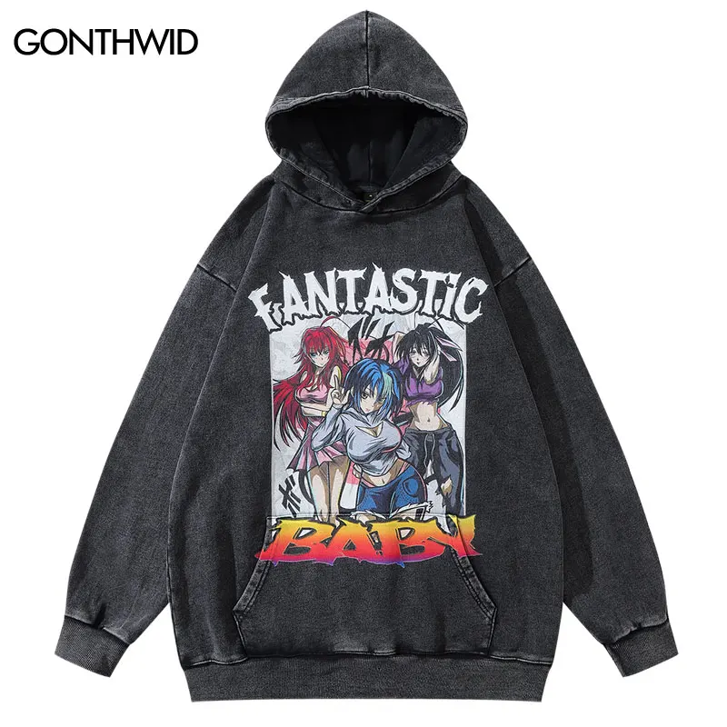 

Harajuku Vintage Graphic Hoodie Y2K Streetwear Japanese Cartoon Girl Print Hooded Sweatshirts 2024 Punk Gothic Oversize Pullover