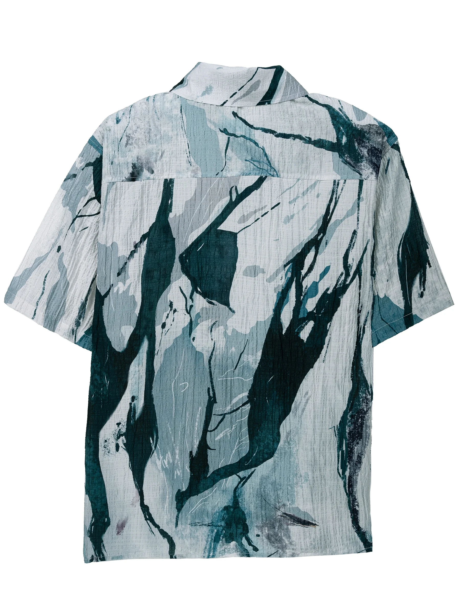 Men's Printed Shirt, Fashionable Branch Pattern Lapel Cardigan, Short-Sleeved Summer Beach Trend And Individual Top