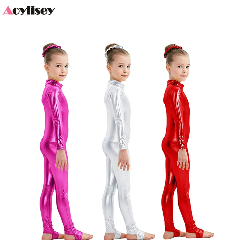 Girls Shiny Metallic Unitards Stirrups Dance Wear Gymnastics Leotards  Dancewear Stage Performance Show Suit Halloween Costume