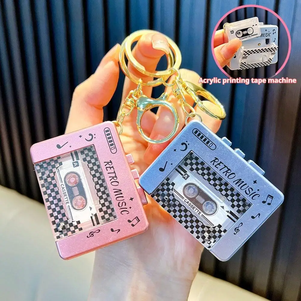 Mini Retro Cassette Player Keychain Charm Fun Music Box Decoration Tape Car Keyring Creative Children Backpack Pendant Gifts