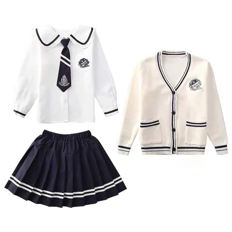 Spring Autumn 3Pcs Girls Jk clothes Set Uniform Children College Style Suit Baby Girl Preppy School Clothes Set Kids outfits 10