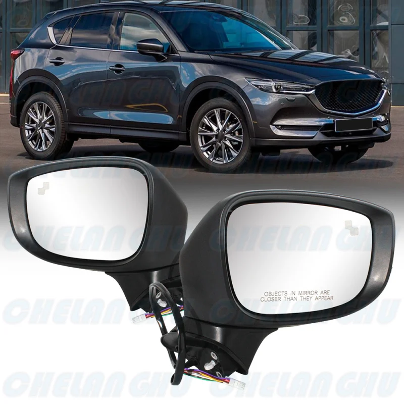 For Mazda CX-5 2017 2018 2019 2020 2021 2022 1 Pair 9 Pins Black Painted Blind Spot Power Fold Mirror Assembly