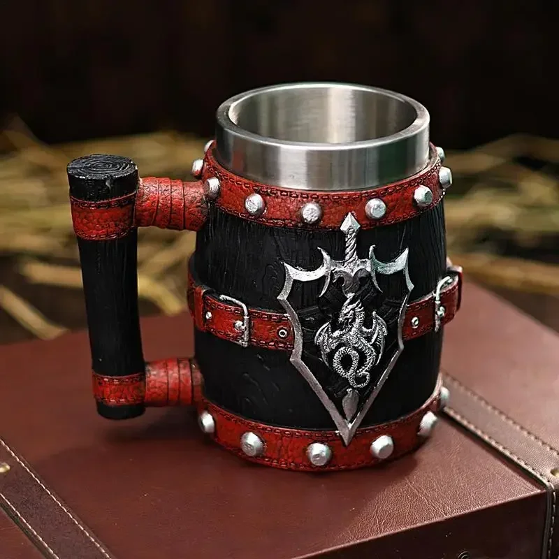 Dragon Wooden Mug 600ml 3D Medieval Bucket Resin Stainless Steel Beer Mugs Coffee Cup Tea Wine Mug Vintage Beer Gift New Man