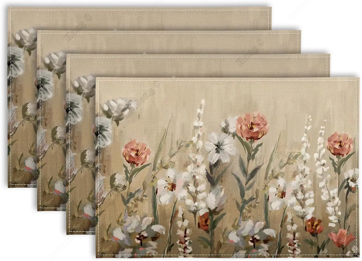 

Floral Placemats Oil Painting Flowers Table Mats Non-Slip Heat Resistant Retro Wildflower Kitchen Dining Table Mat Decor 4pcs