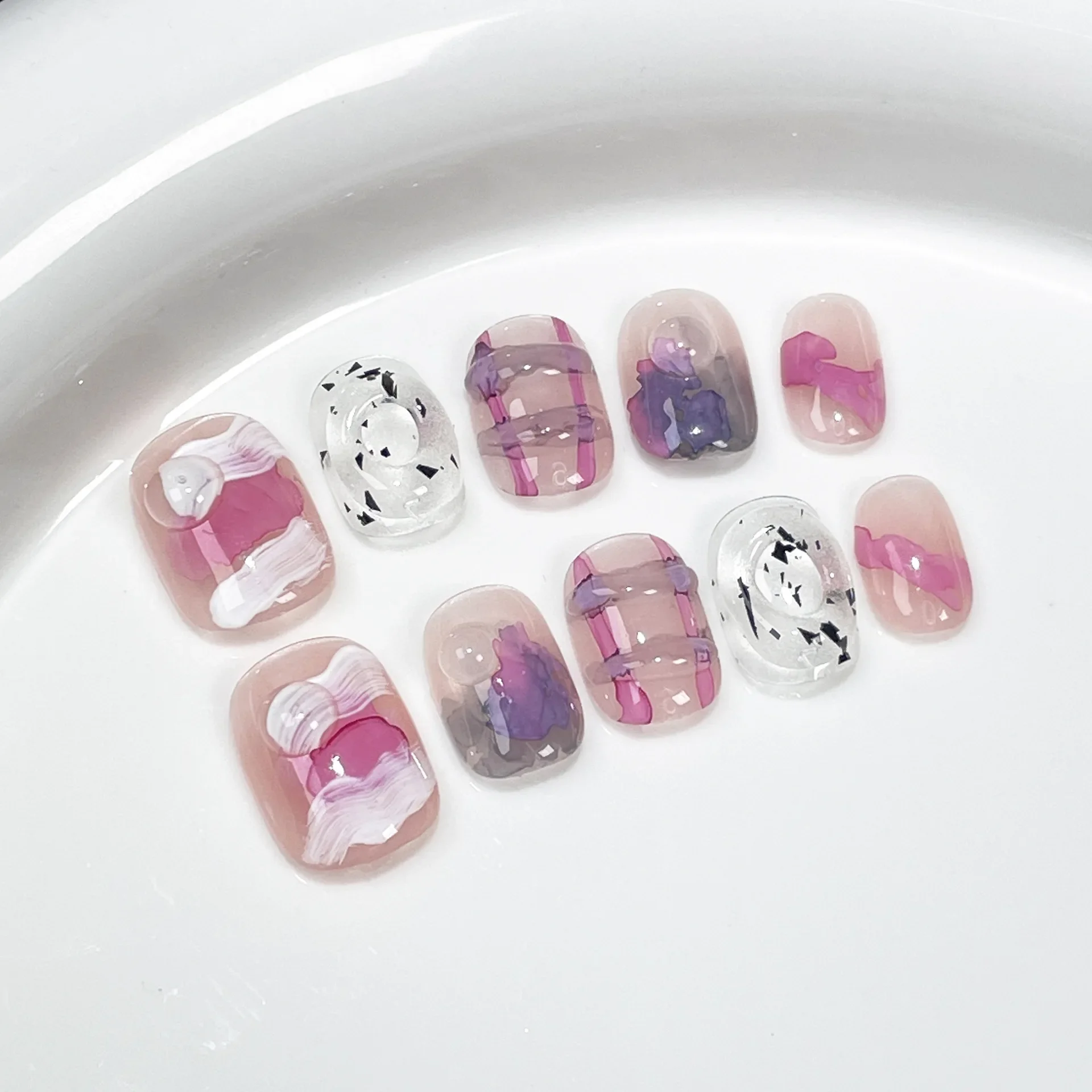 10Pcs Short Handmade Press On Nails Full Cover Summer 3D Fruit Cartoon Cute Design False Nails Artificial Wearable False Nails