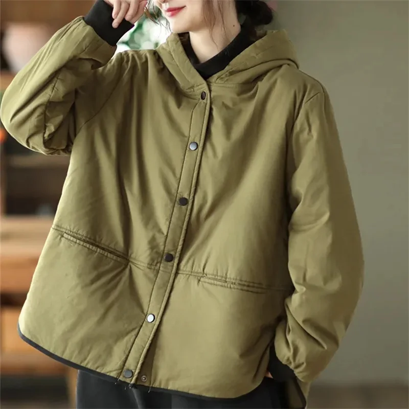 Autumn Winter Cotton Clothes Retro Versatile Casual Hooded Cotton Clip Coat New 2024 Loose Warm Fashion Cotton Jacket Female Top