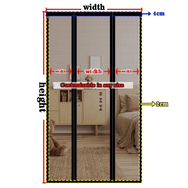 Double Opening Mosquito Proof Door Curtain, Magnetic Self-Adhesive Door Curtain, Fly Proof, Non Perforated Household Door Curtai