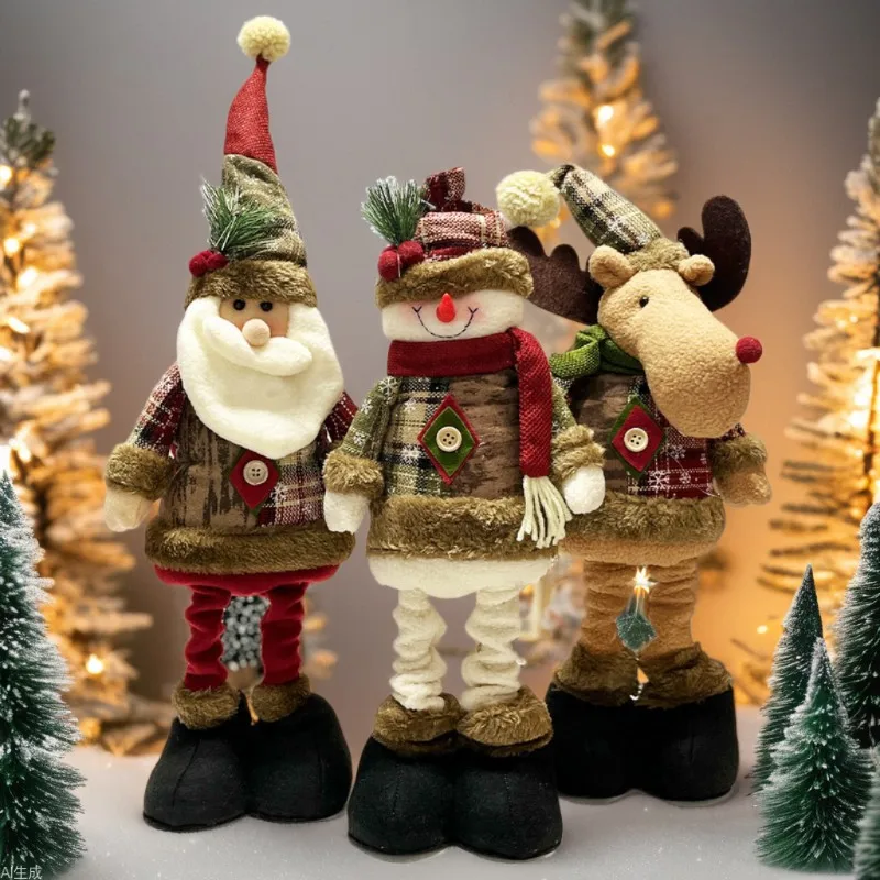 

New Christmas Retro Snowflake Checkered Fabric Stretchable Plush Toy for Hotel & Shopping Mall Christmas Decoration, Arrangement