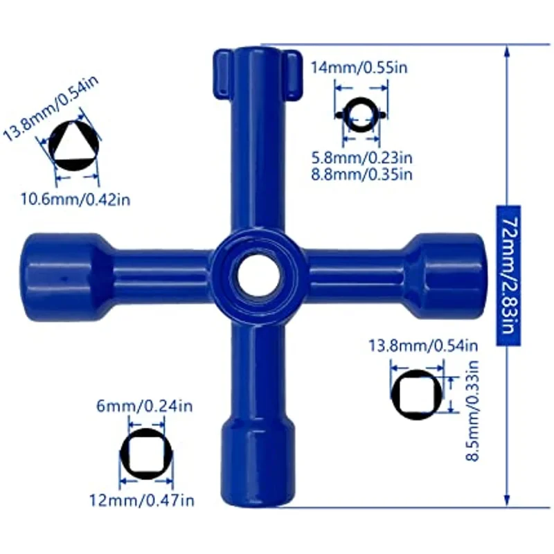 4-Way Multi-Functional Utility Key 4 in 1 Universal Cross Key Stainless Steel for Water Gas Meter Valve Elevator Cabinet