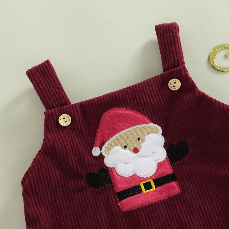 Newborn Baby Girl Boy Christmas Outfit Santa Claus/Tree/Elk Embroidery Overall Romper Corduroy Bodysuit Jumpsuit Outfit