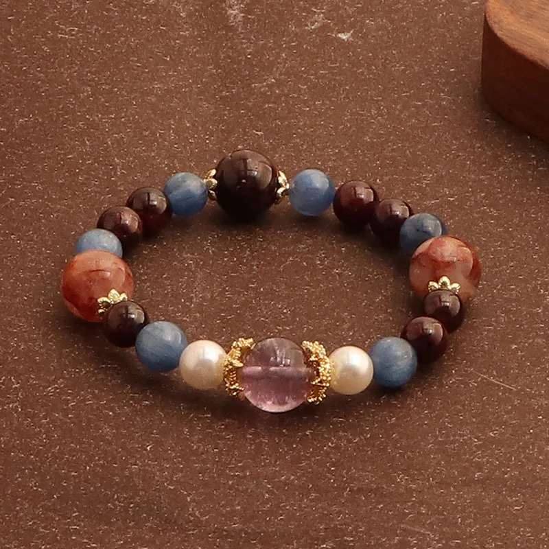 

Minar Trendy Multicolor Natural Stone Garnet Crystal Imitation Pearl Beaded Elatic Strand Bracelets for Women Birthday Gifts