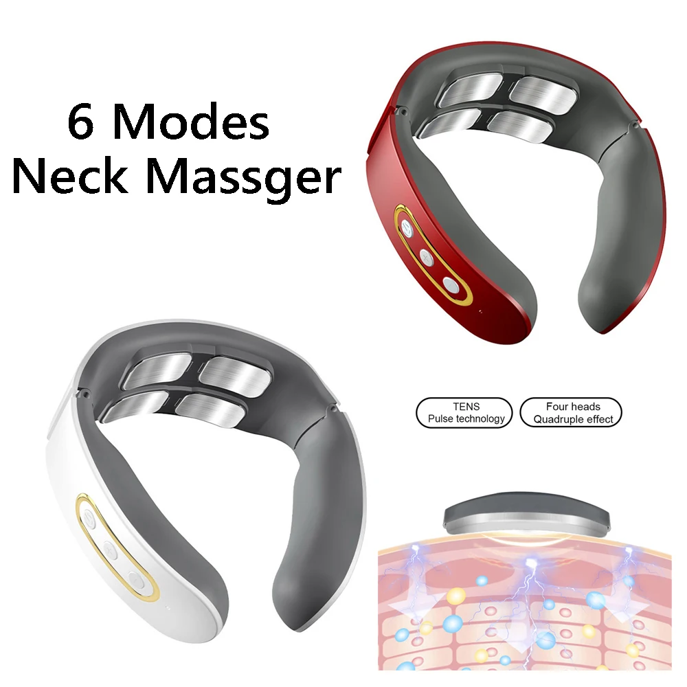 Electric Neck Massager Intelligent EMS Pulse Infrared Heat Massager Cervical Neck Traction Device Relax Cervical Relief Pain