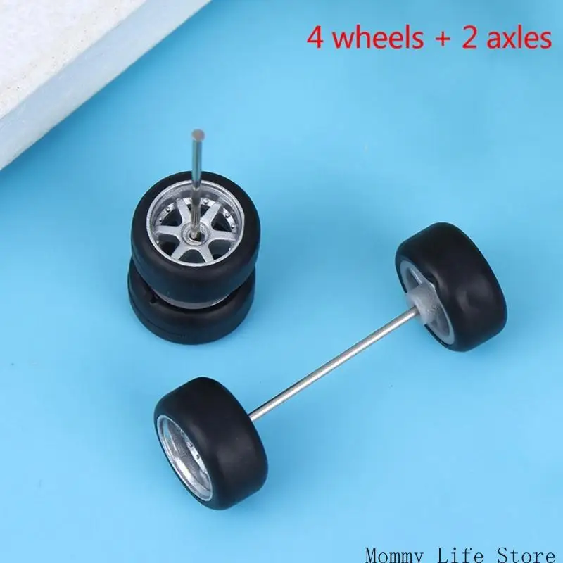 4PCS 1/64 ล้อโลหะพลาสติกและเพลาที่ทนทานสำหรับรถบรรทุกของเล่นระยะไกล