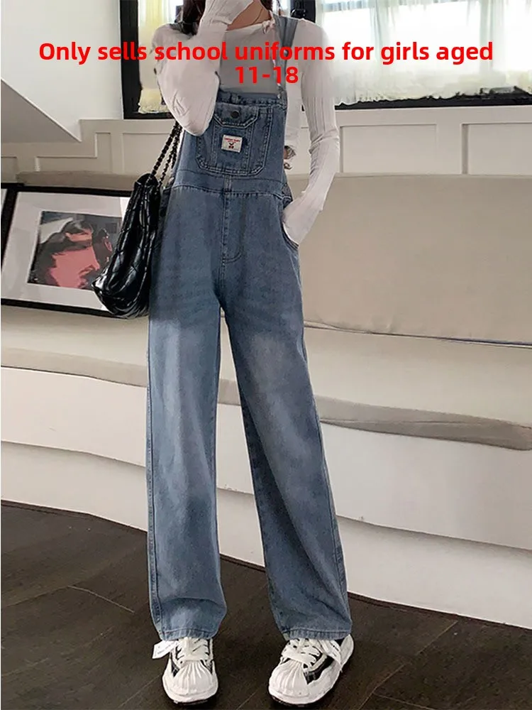 

Denim Overalls Workwear High Waist Cargo Pants Spring Faion for Teenage Girls 2 to 5 Years Old Middle And High School Stu...