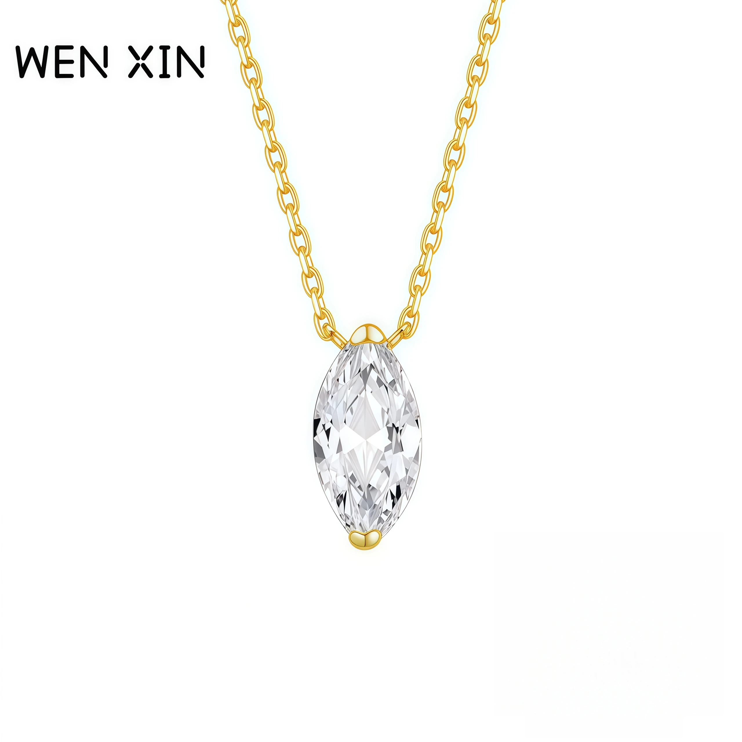 

WENXIN Brand Luxury Diamond Shaped Sea Angel's Eye Pendant Necklace Pendants 925 Sterling Silver Pendant Necklaces Fine Jewelry