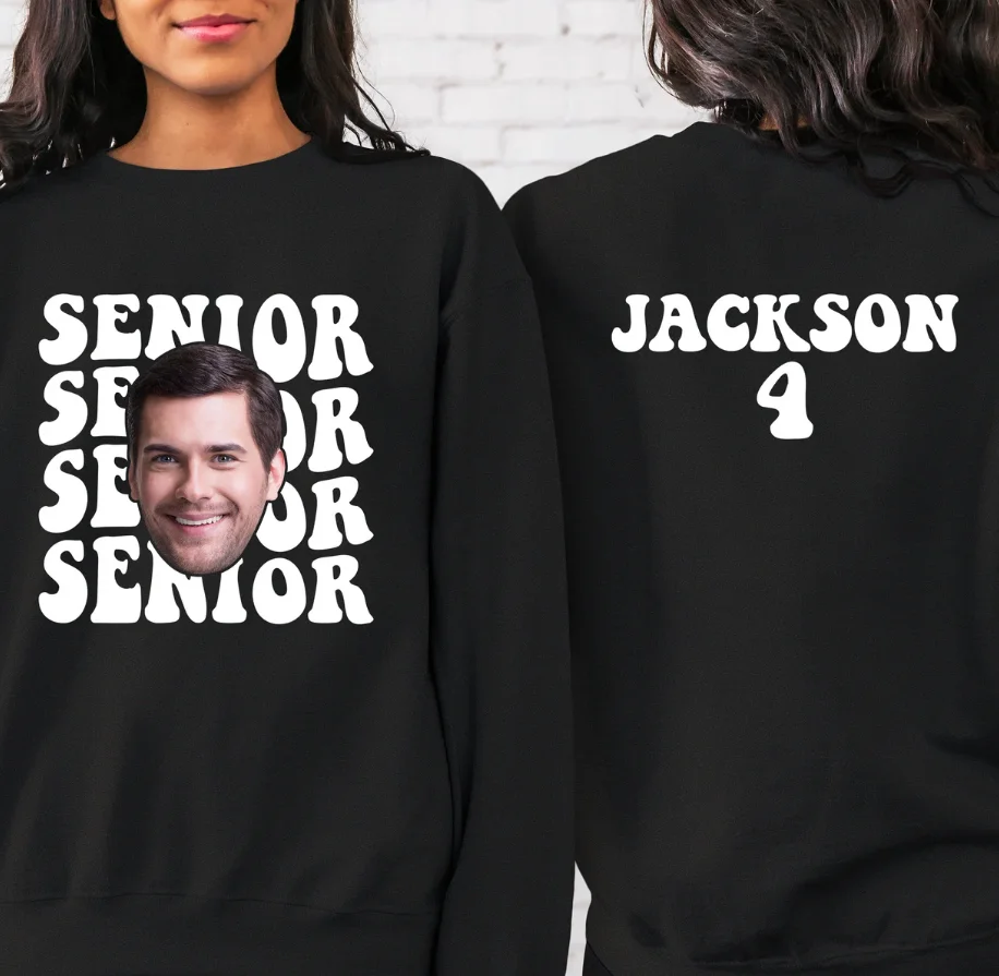 Personalized Senior Face Name Sweatshirts Customized Logo Text Funny Photos Sweatshirt for Men Women Class Party Team Activity image 3