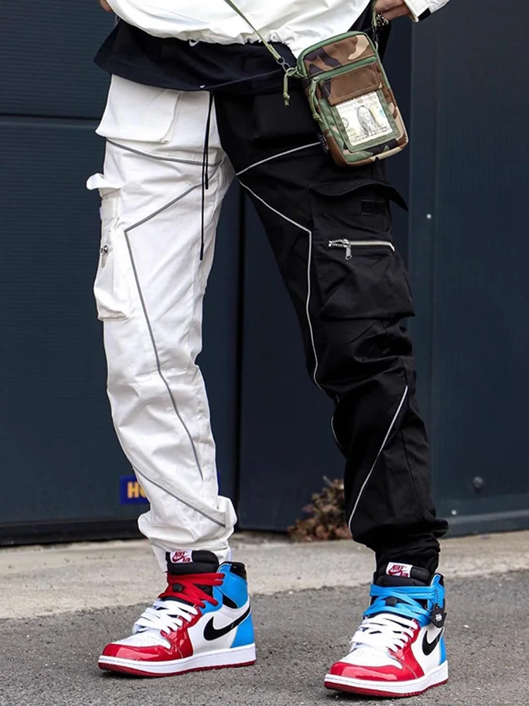 

Мужские рабочие брюки для бега, длинные штаны в стиле хип-хоп, джоггеры-карго, облегающие, со светоотражающими элементами, из полиэфирного волокна