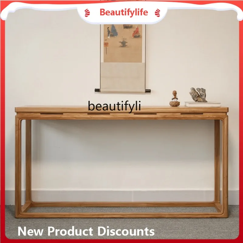 A506 New Chinese porch table solid wood strip table  Buddhist table offering  old elm strip Zen