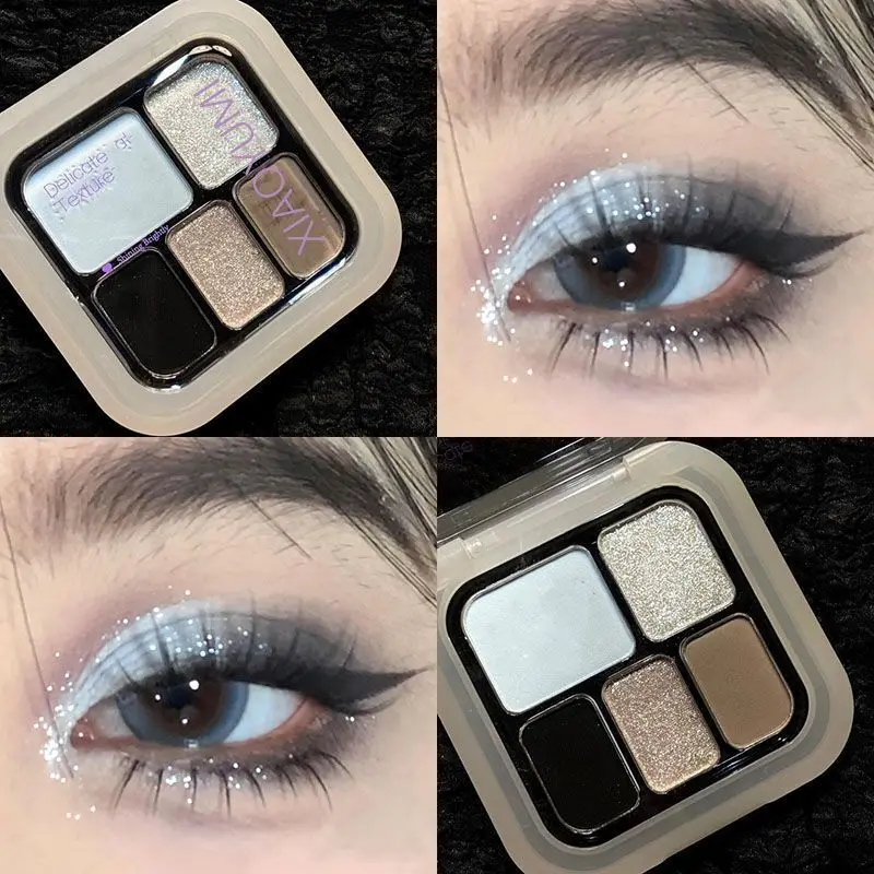 Smokey Eye Make Up Eyeshadow Palette White Silvery Cement Gray Dark Black Matte & Shimmer Lasting Party Makeup 5-Color Punk 2026
