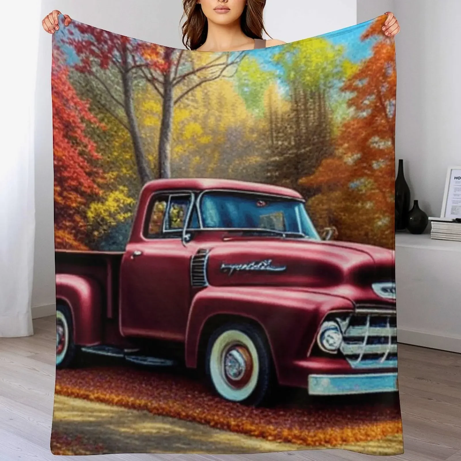

Vintage Red Truck Throw Blanket Shaggy Furry Soft Blanket for Bedroom Living Room