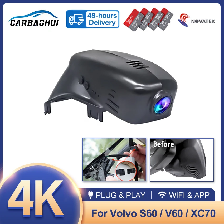 Plug and play Wifi Dash Cam Car DVR Recorder Cameras For Volvo S60 S80 XC70 V60 2012 2013 2014 2015 2016 2017 2018 4K DashCam