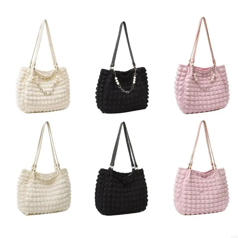

340D Ruched Design Satchel Bag Fashion Handbags for Women Tote Bag White/Black/Pink-