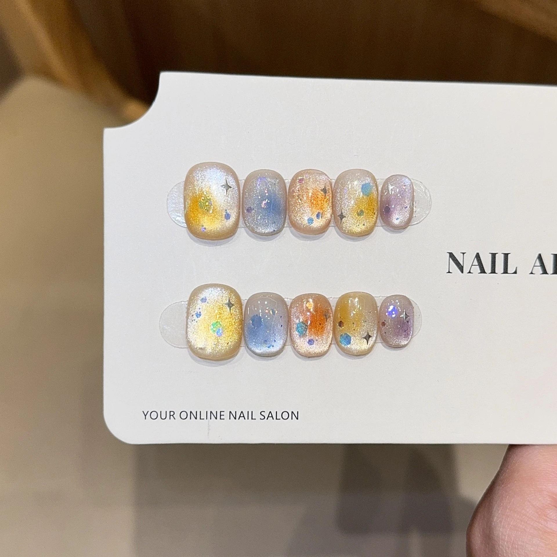 

10PCS Colorful Bubble Cat Eye Handmade Press on Nails Dopamine Glossy Short Square Round Fake Nails Sweet Candy False Nail Tips
