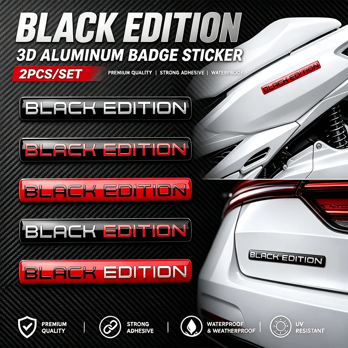3D Metal Aluminum Car Interior Exterior Body Side Fender BLACK EDITION Logo Emblem Badge Stickers Motorcycle Accessories Decals