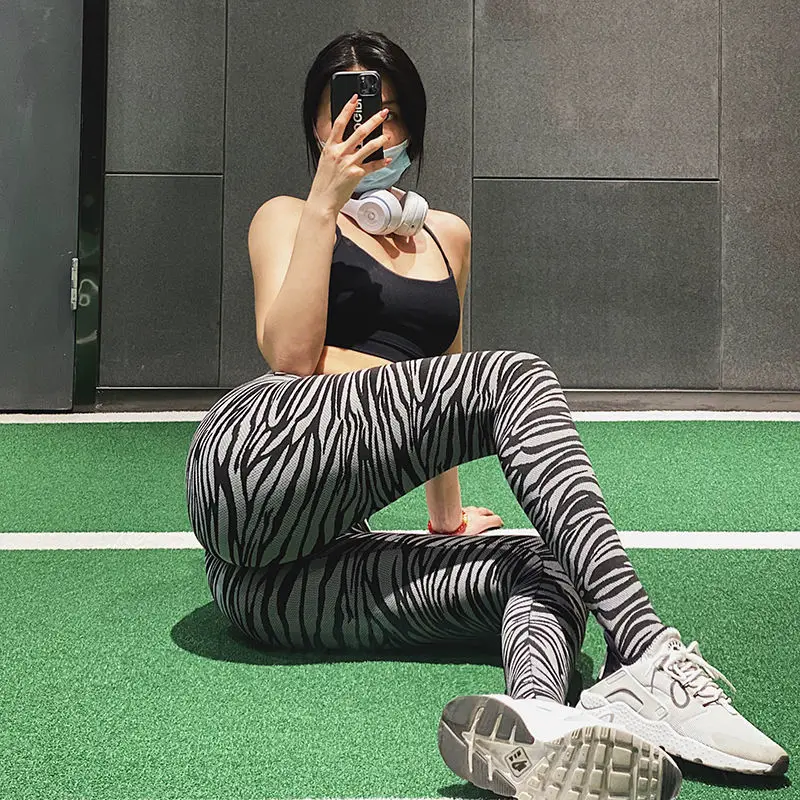 Gym Sex Pants Yoga High Waist Seamless Leggings Women Peach Hip Push Up Fitness Trousers Leopard Print Tight Running Sweatpants