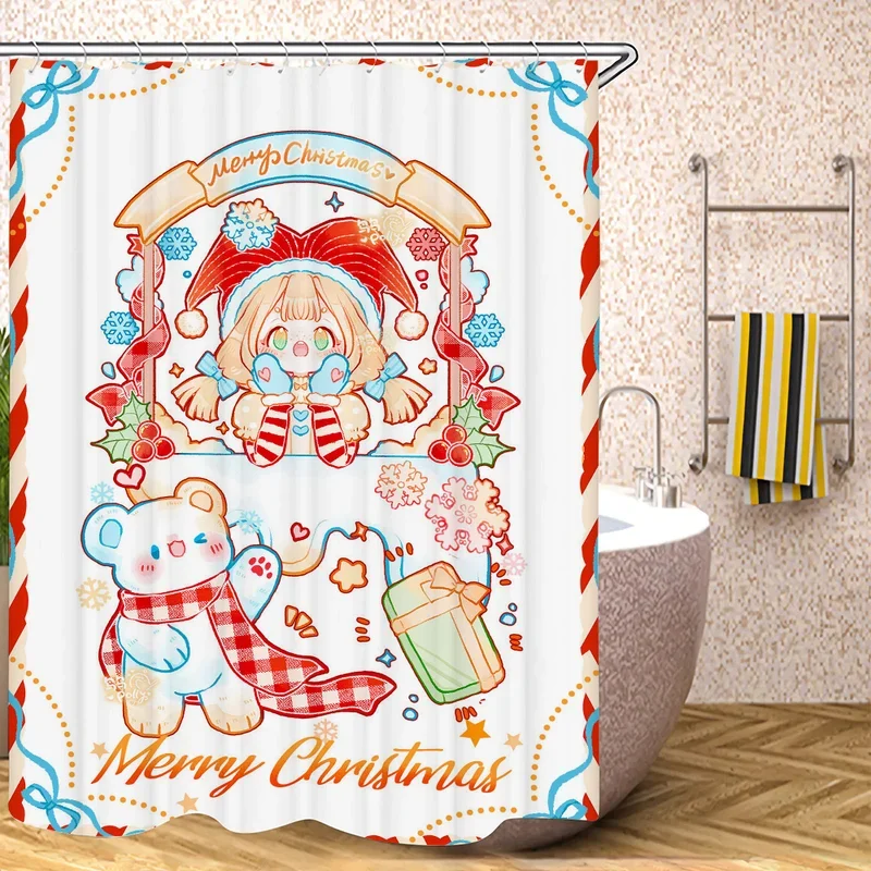 

Merry Christmas Shower Curtains for Bathroom Showers Folding Partition Bath Curtain Accessories Bedrooms Waterproof Fabric XT6@！