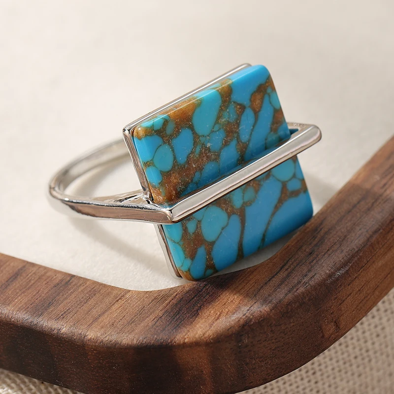 빈티지 보헤미안 스타일 합성 터키석 큐브 반지