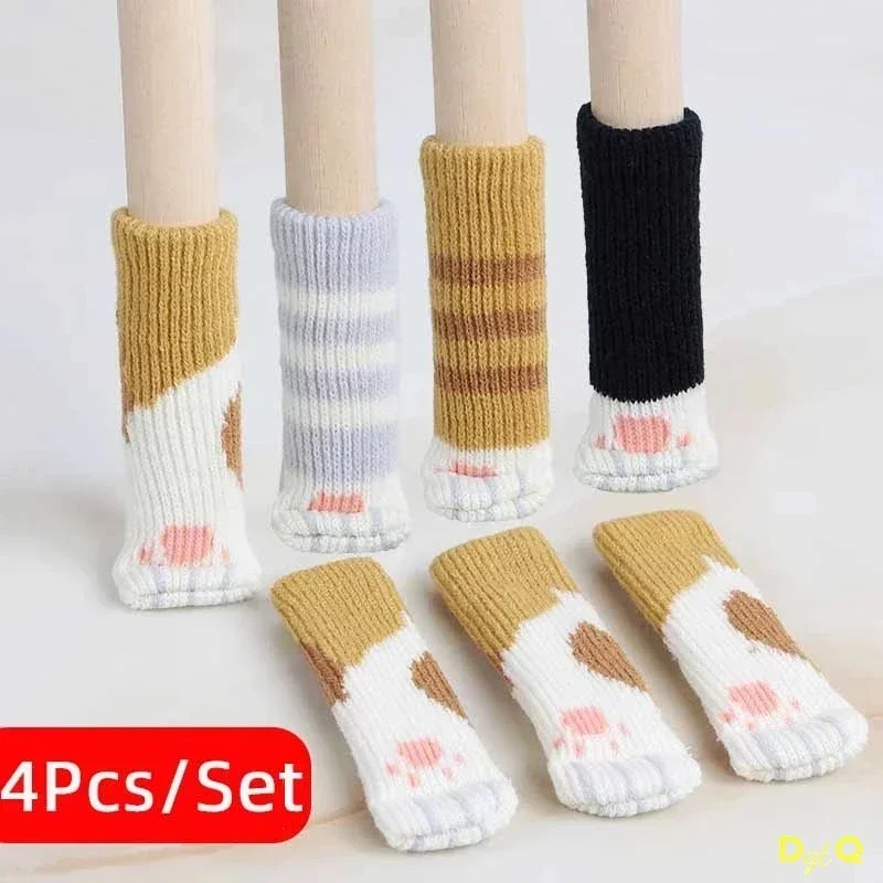 4Pcs/Set Creativity Cat Paw Table Foot socks Chair Leg Covers Floor Protectors Knitted Socks Mute Wear-Resistant Non-slip Mat