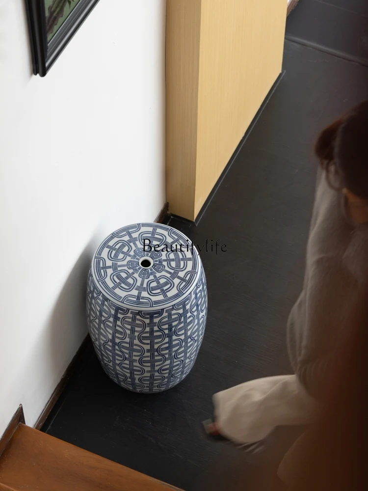 Light Blue and White Porcelain Stool with Ceramic Side Table Booth