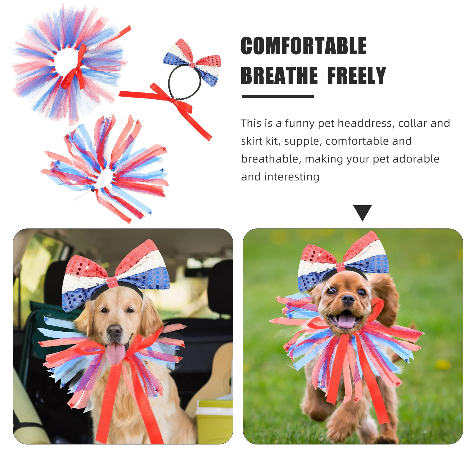 

1Set Independence Day Pet Headband Kit Dog Costume Partywear Festival Collar Skirt Outfit Dog Costume Pet Headdress