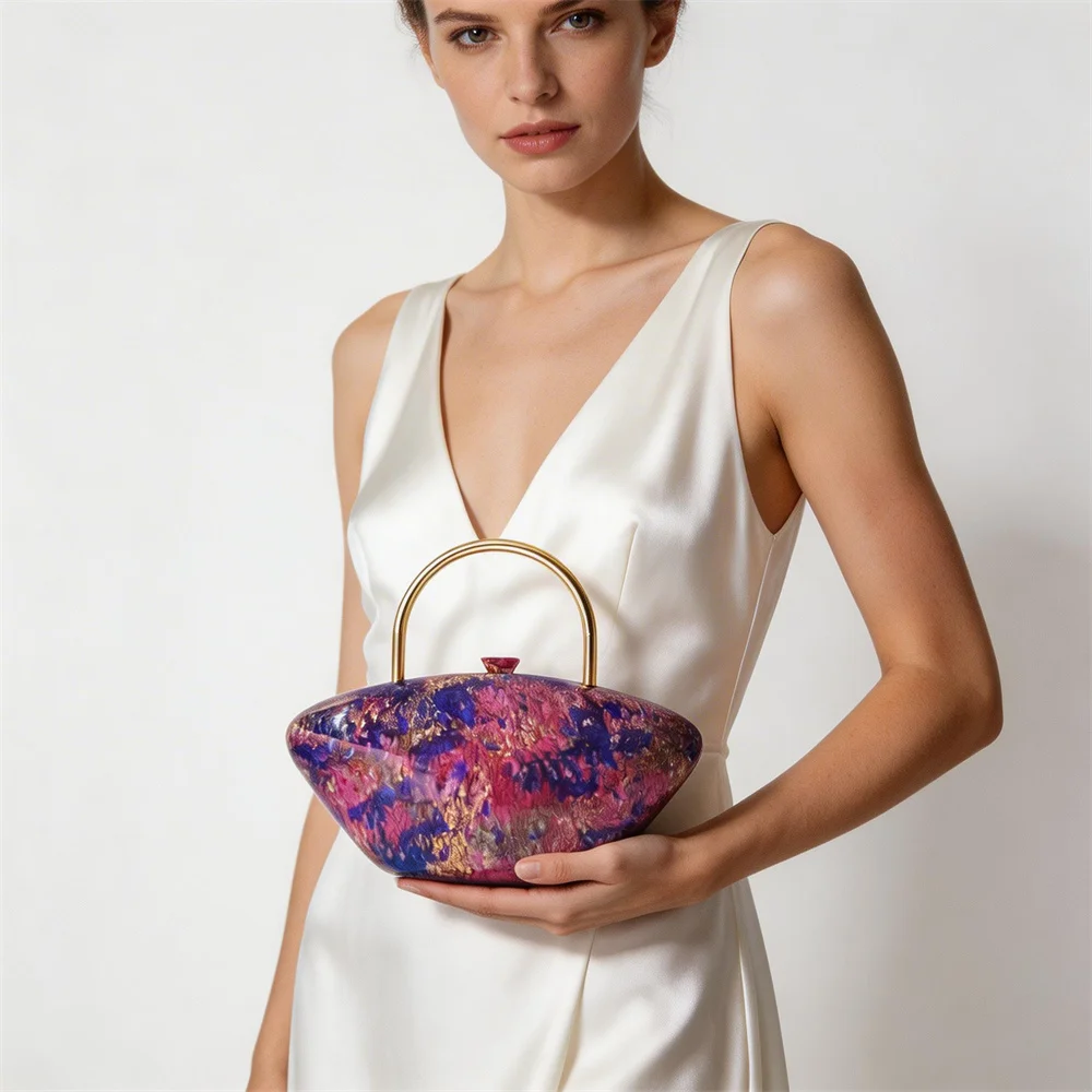 

Colorful Magnetic Buckle Box Bag Acrylic Shell Colored Ladies Handbag Metal Handle Shoulder Crossbody Wedding Mini Beach Bag