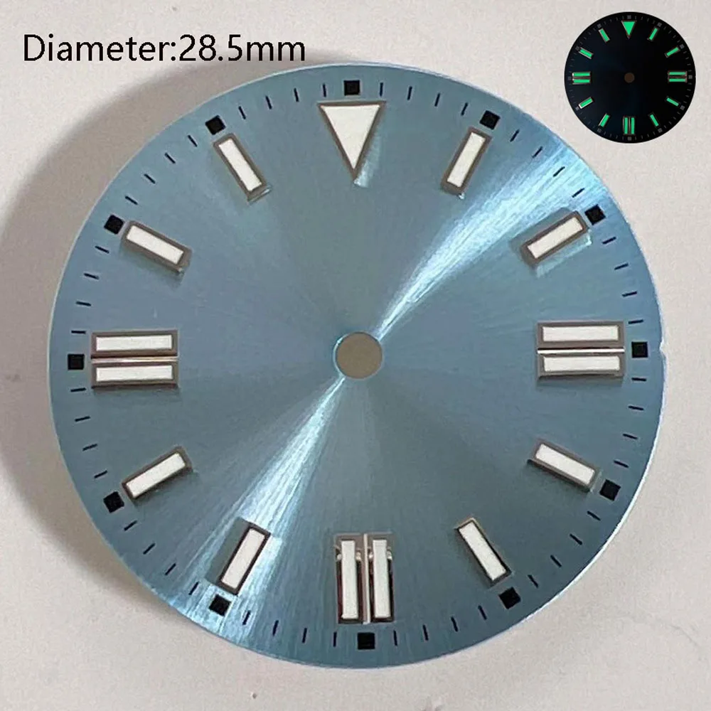 Mostrador nh35 de 28.5mm, cinza, azul, verde, sunburst, adequado para movimento mecânico automático nh35, acessórios de relógio, logotipo personalizado