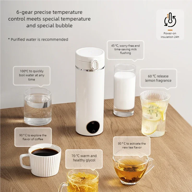 JFBONIN Portable Hinged Lid Electric Water Kettle Home Milk Temperature Adjusting Pot Quick Heating Stainless Steel Tea Maker