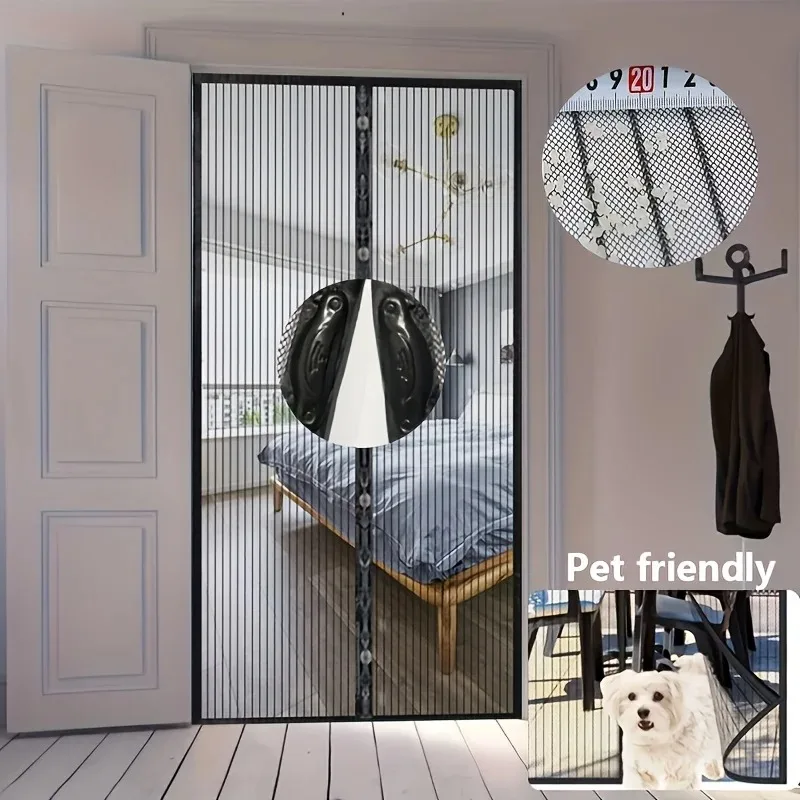 Magnetic Screen Door, Pet Friendly, Easy To Install, with Magnetic Door Curtain for Insect Control, Ventilation, and Security