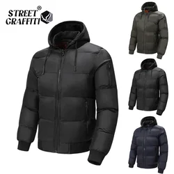 2023 Men Autumn Winter Solid Casual Hooded Jackets Fashion Brand Male Daily Warm Windproof Parka Coats High Quality Outwear