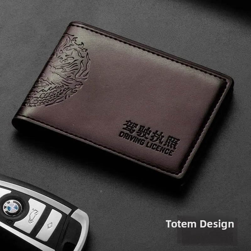 Ultra-Thin Leather Wallet for Men Driver License Holder Two-In-One Business Style Durable Card Bag PU Material Student Friendly
