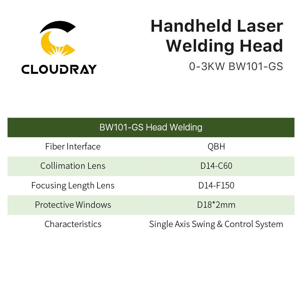 Cloudray Original Raytools Hand-held Laser Welding Head BW101-GS 0-2kW CL60mm FL125/150nn Single Axis Swing for Welding Machine