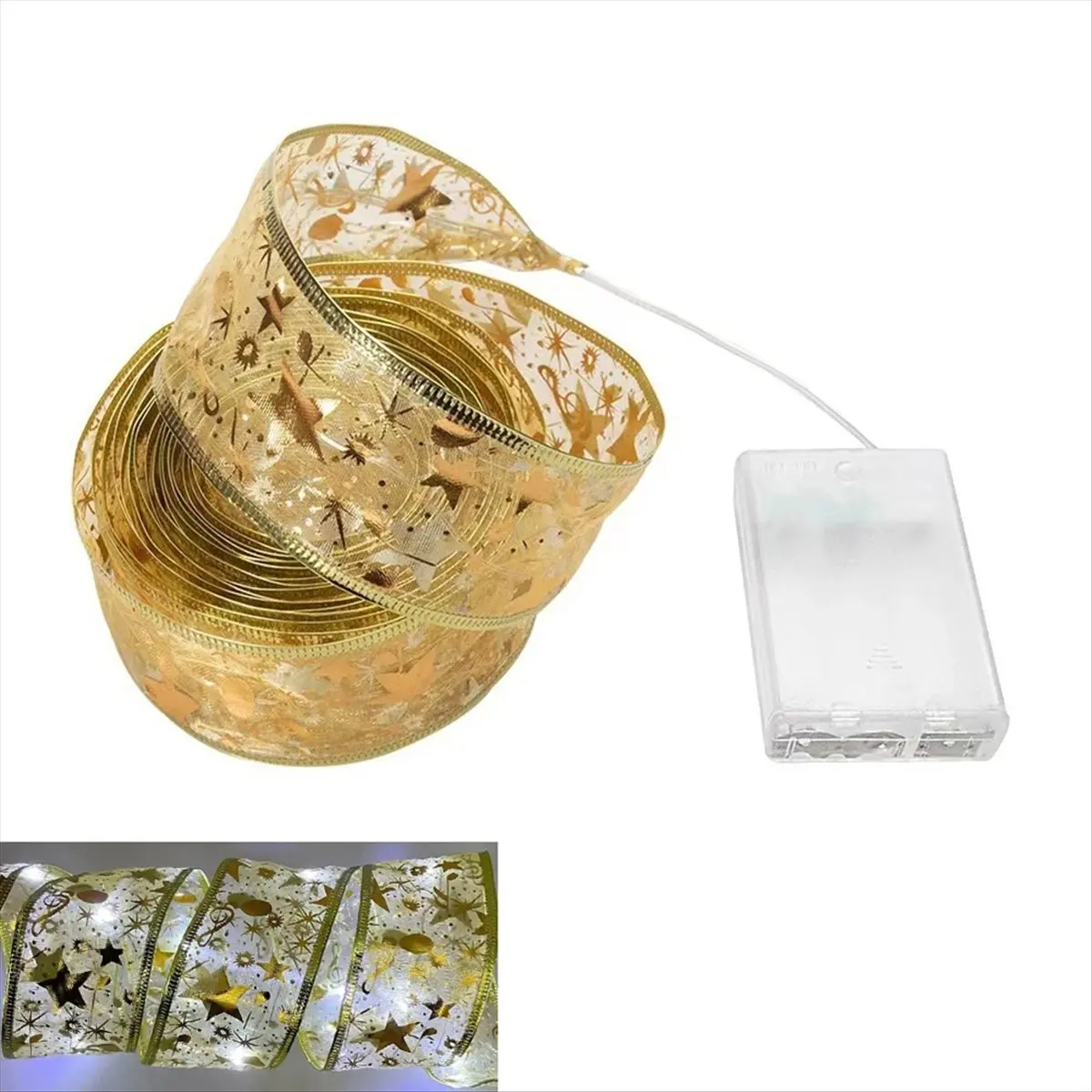 

*A99Z Christmas Ribbon Fairy Light DIY Bows String Light Tree Ornaments for Home Xmas Decor New Year Navidad