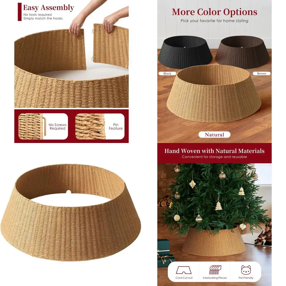 

Большой плетеный воротник для рождественской елки — корзина из ротанга в деревенском стиле для искусственных деревьев длиной 9–12 футов (натуральная)