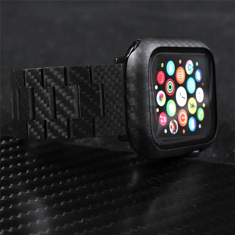 Genuine Carbon Fiber Magnet Link Band Bracelet Strap + Carbon Fiber Case for Apple Watch Ultra 8 7 6 5 4 SE SE2 49mm 45mm 44mm