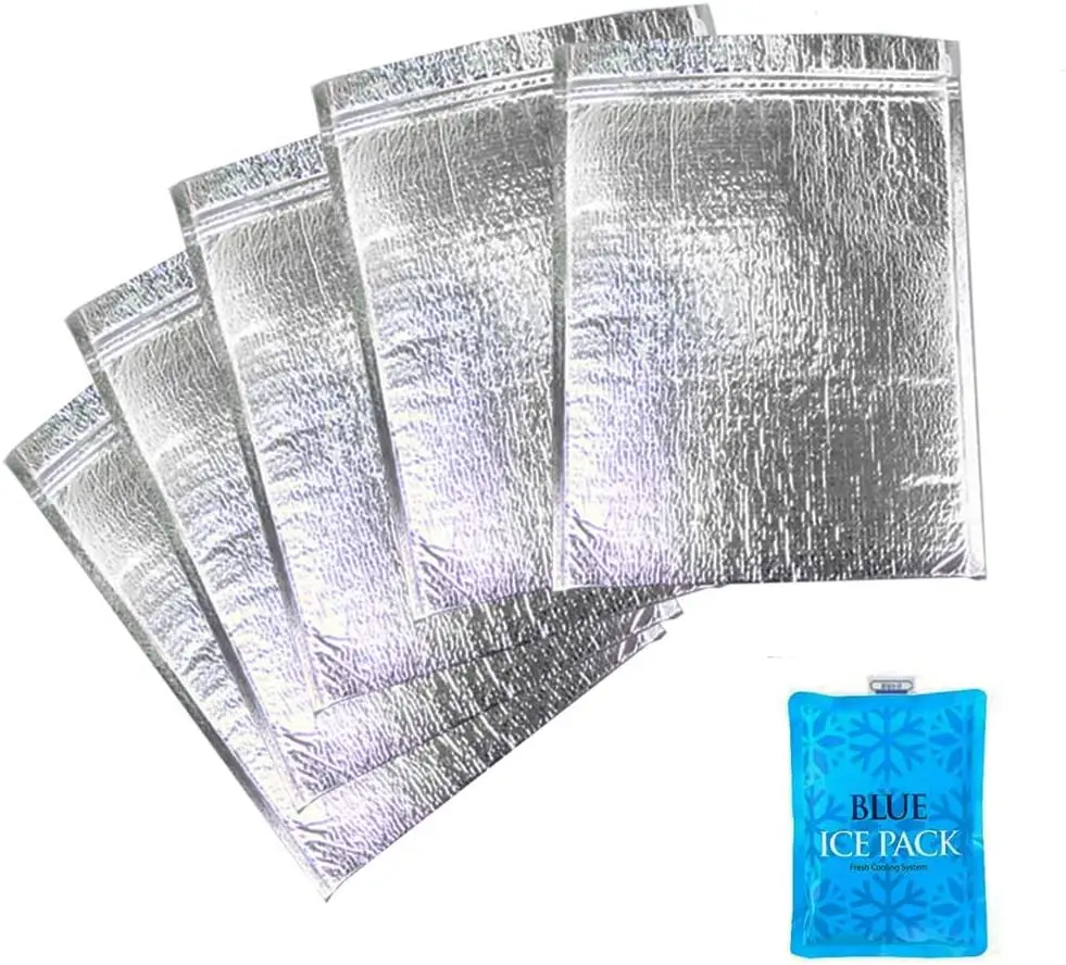 Insulated Easy Zip Lock Resealable Aluminum Bag with ice pack Lunch Bag Sandwich Bag Hot & Cold Pouch Reusable Thermal Picnic Ba
