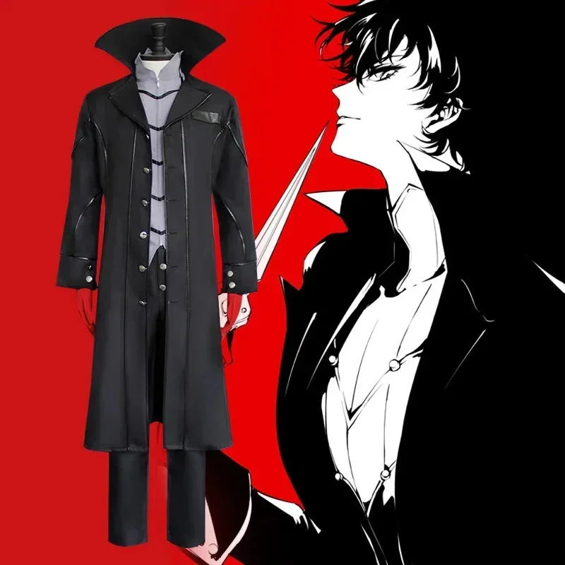 HN8 Anime Persona 5 Joker Cosplay Game P5 Rain Palace Lotus Cosplay Full Set of Clothing Wigs Glove Mask Black Overcoat Unif)4Dc