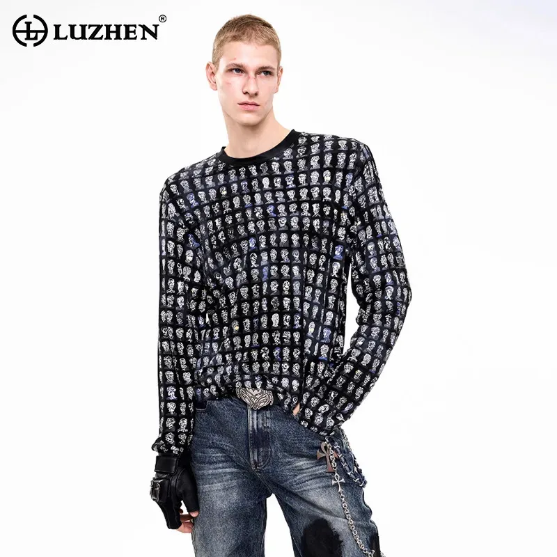 

LUZHEN Niche Personalized Pattern Printed Design Long Sleeve T-shirts Men's 2025 New Fashion Streetwear Round Neck Tops JY4556
